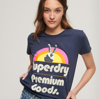 70S Retro Logo Graphic T-Shirt - Lauren Navy