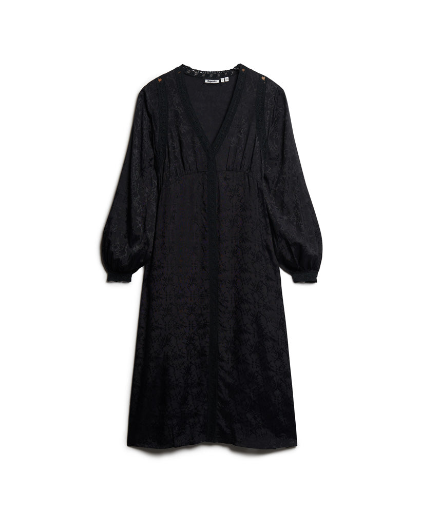 Lace Trim Midi Dress - Urban Black
