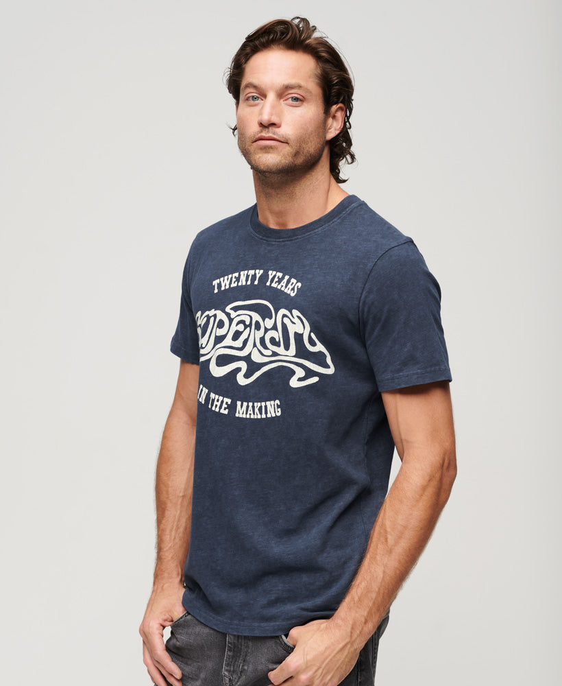 70S Lo-Fi Graphic Band T-Shirt - Lauren Navy Slub