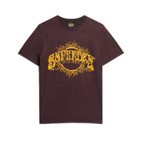 70S Lo-Fi Graphic Band T-Shirt - Rich Deep Burgundy Slub