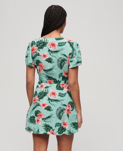 Printed Mini Wrap Dress - Luna Rose Mint
