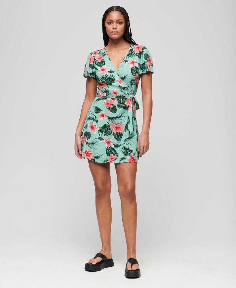 Printed Mini Wrap Dress - Luna Rose Mint