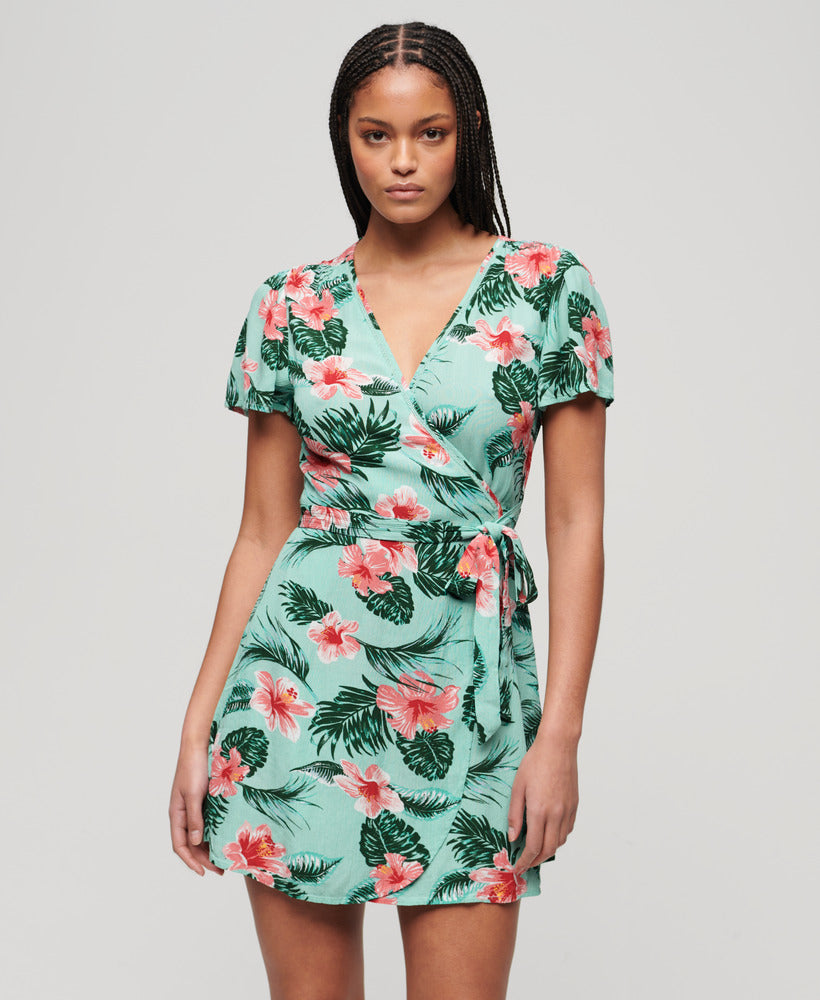 Printed Mini Wrap Dress - Luna Rose Mint