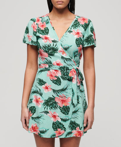 Printed Mini Wrap Dress - Luna Rose Mint
