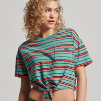 Organic Cotton Vintage Boxy Tie Front T-Shirt - Green