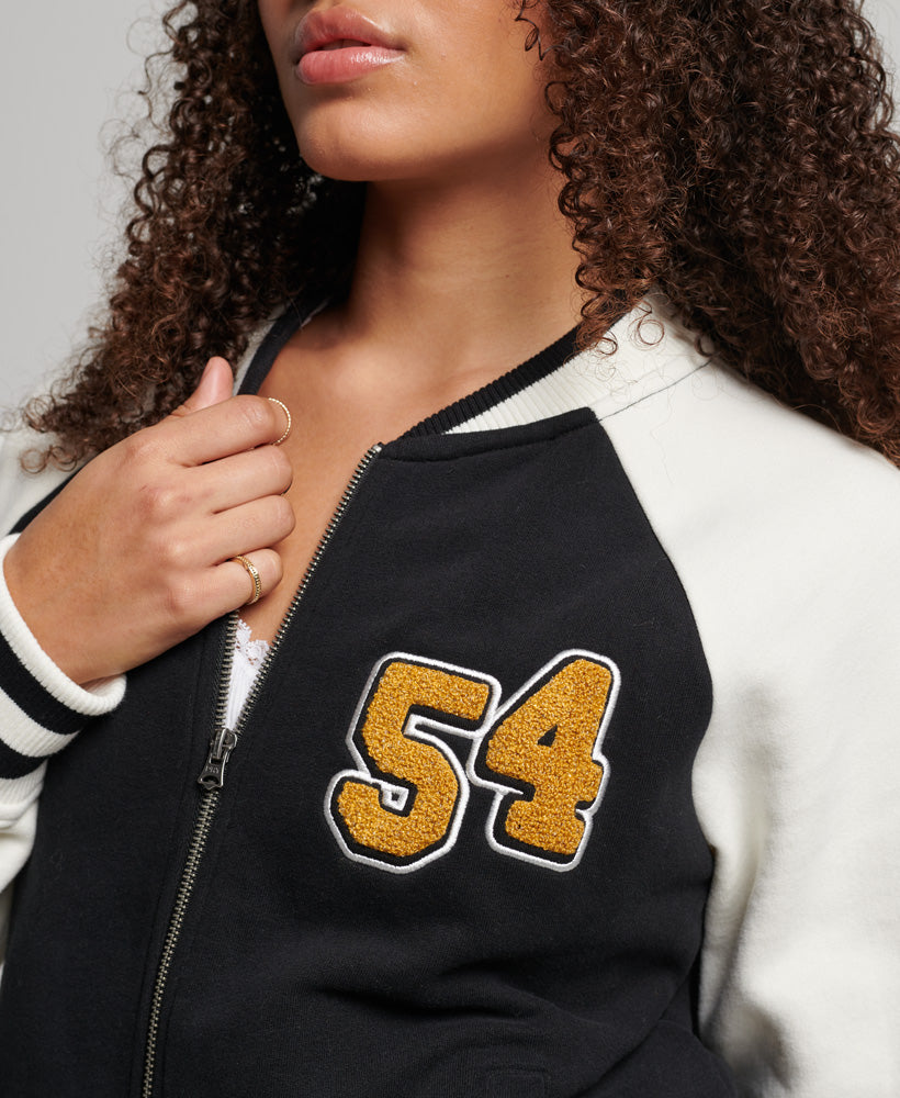 Script Collegiate Bomber Jacket - Black