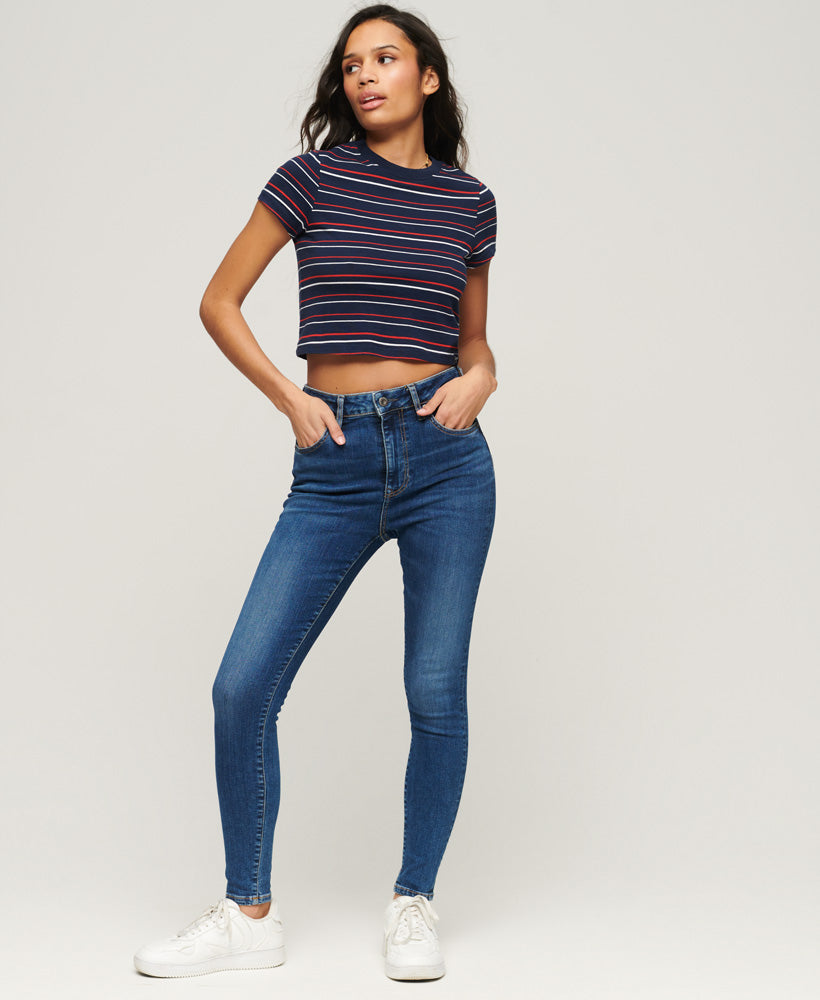 Organic Cotton High Rise Skinny Denim Jeans - Dark Blue