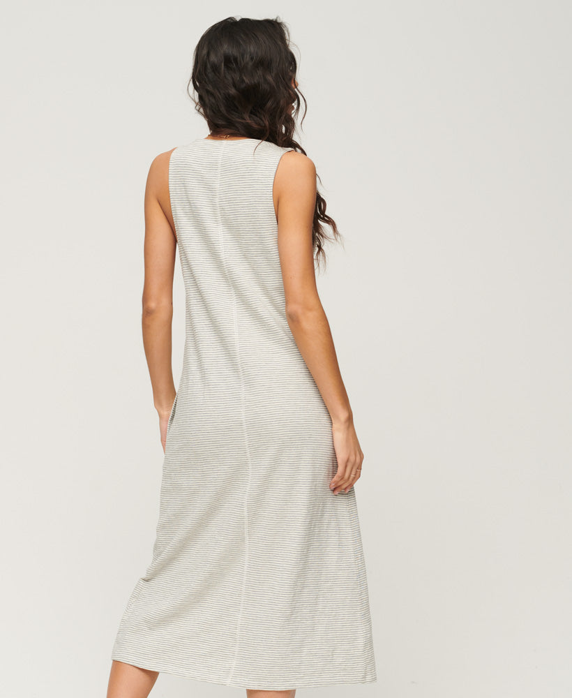 Vintage Jersey Button Midi Dress - Grey